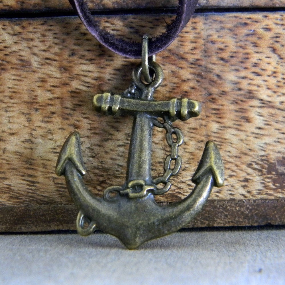 Men's Leather Cord Necklace Anchor
